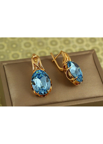 Сережки Гранд із блакитним каменем 3,1 см золотисті love-shopping Xuping Jewelry (369656848)