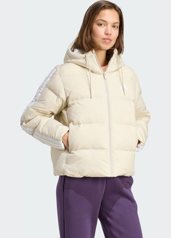 Бежева демісезонна пуховик essentials climawarm 3-stripes adidas