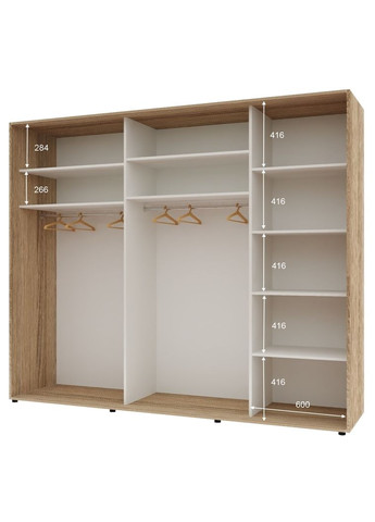 Шафа-купе тридверна 260*60*220 см Натуральний 3 двері ДСП Стандарт Комфорт Меблі (360438554)