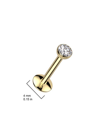 Серьга лабрет из титана для пирсинга уха, губ, носа TIL03L-18063-GDC с фианитом (1мм; 6мм; ) Spikes (333342212)