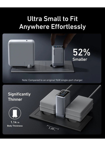 Мережевий зарядний пристрій PowerPort GaNPrime 100W 2xUSB Type-C, USB Type-A Silver (A2688341) Anker (356728682)