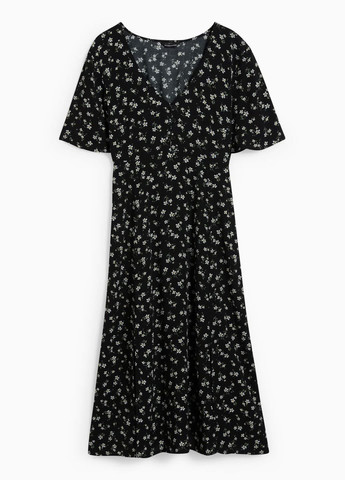 Черное кэжуал платье в цветочный принт C&A однотонное