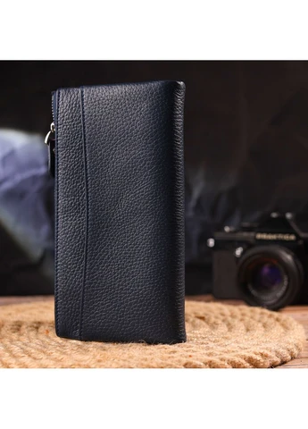 Удобный кошелек из натуральной зернистой кожи Синий 19х9,5х1,5 см Canpellini (391300275)