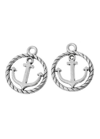 Подвеска Кулон круглый якорь морская тематика Античное серебро 19 мм x 16 мм Finding (316248331)