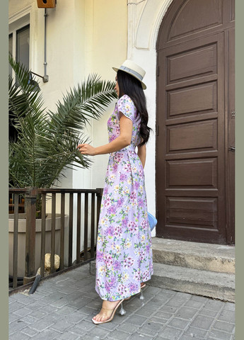Фиолетовое повседневный, кэжуал невероятное летнее платье в нежный цветочный принт а-силуэт INNOE с цветочным принтом