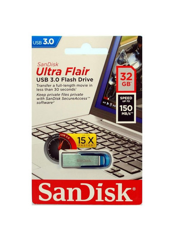 Флеш пам'ять usb SanDisk 32gb ultra flair blue usb 3.0 (268147265)