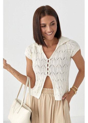 Жіноче поло на ґудзиках із ажурної в'язки Lurex Футболка - (370393267)