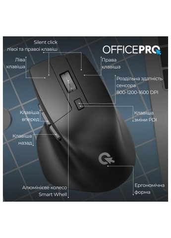 Мишка (M395B) OfficePro M395B Silent Click Ergonomic Wireless Black (369530185)