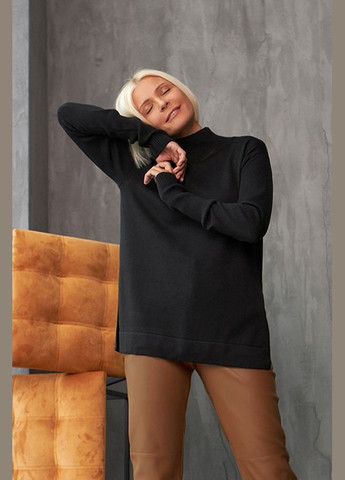 Чорний демісезонний жіночий подовжений джемпер з розрізами (2442) Triko Bakh