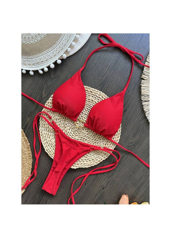 Червоний жіночий роздільний купальник зі стрінгами та сердечками scarlet чорний No Brand