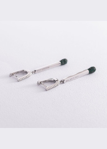 Серебряные серьги Спички (зеленые фианиты) 122930 Oniks (264024396)