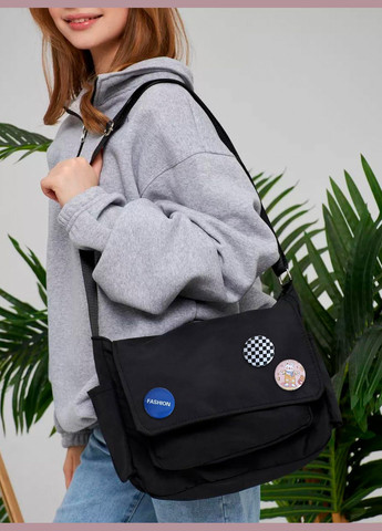 Сумка через плече шкільна для підлітка студента сумка листоноша месенджер корейська аніме стильна Чорна 73642 OnePro (334255967)