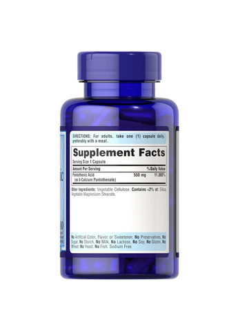 Витамины и минералы Pantothenic Acid 550 mg, 100 капсул Puritans Pride (293341829)
