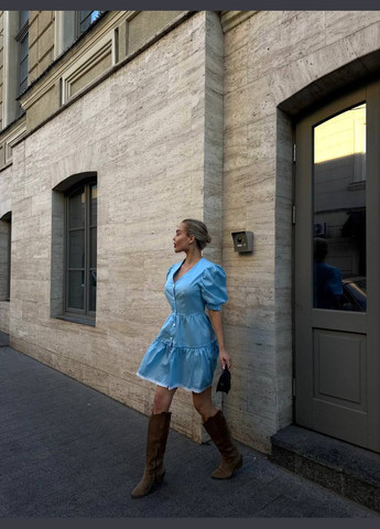 Блакитна повсякденний жіноча сукня на гудзиках Україна однотонна