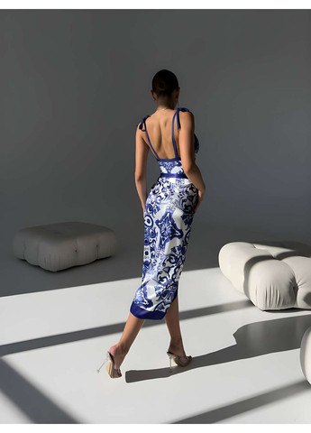 Синий летний женский роскошный элегантный купальник с парео. No Brand