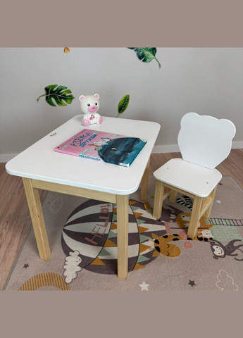 Дитячий прямокутний стіл і стільчик ведмедик. Столик для ігор, уроків, їжі. No Brand (323223358)