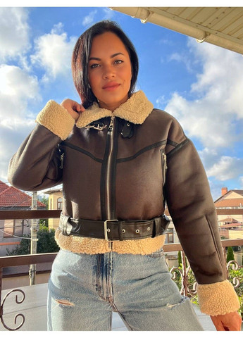 Дубленка женская 265 короткая ремень молния с мехом экокожа AFTF BASIC (304773600)