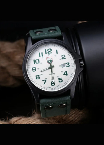 Чоловічий наручний годинник із датою "Soki" зелений і 3 браслети No Brand (336186400)