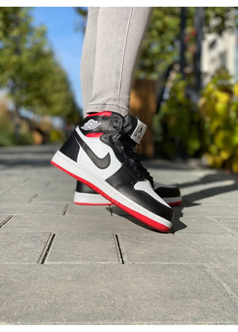 КРОССОВКИ ЖЕНСКИЕ NIKE AIR JORDAN 1 RETRO MID RED WHITE BLACK НАЙК АИР ДЖОРДАН No Brand чёрные зима (367176816)
