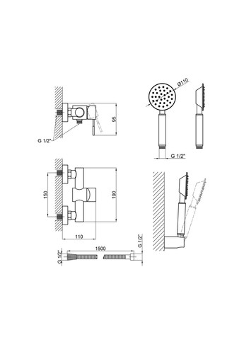Змішувач для душу Aria (з душовим гарнітуром) (k35) LDARI010NKS43361 Nickel LIDZ 010 (346492312)