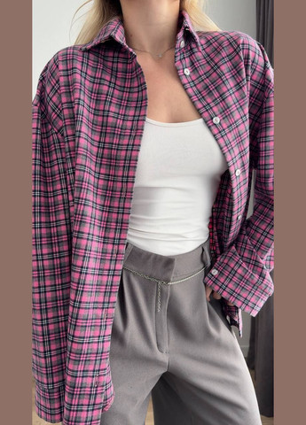 Розовая повседневный, кэжуал рубашка в клетку Україна с длинным рукавом