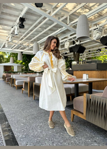 Белый зимний женское вышитое платье колосья белое ESQ 5317