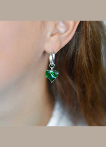 Серьги-подвески Сердце цвет зеленый, фурнитура гипоаллергенный сплав цвет серебро L-35мм No Brand Підвіски (315440132)