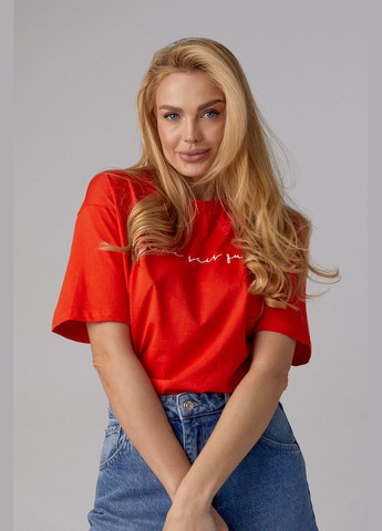 Красная летняя трикотажная футболка с рукописной надписью - красный Lurex