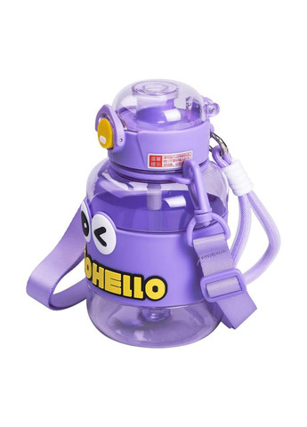Пляшка для води дитяча з трубочкою 680 мл з ручкою та ремінцем Фіолетова HP-14-46V Yiwu (351431215)