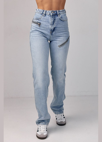 Женские джинсы с молниями - голубой Lurex - (293292922)