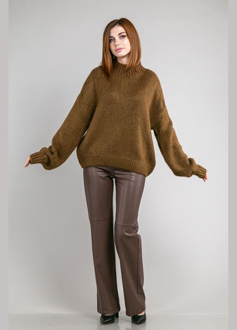 Коричневий зимовий светр оверсайз з пишним рукавом one size CHICLY