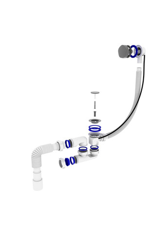 Сифон для ванны с ревизией, полуавтомат переливом (трос 580, ручка хром) и гофротрубой 40*40/50 OPTI-27433 optimum (369502732)