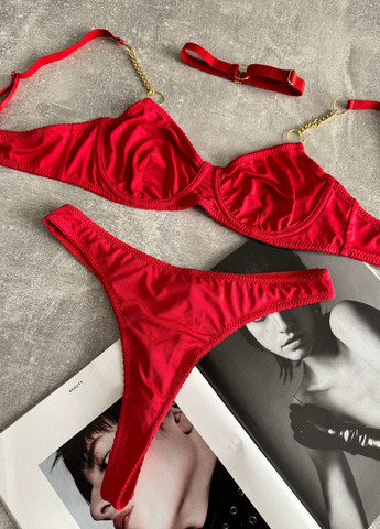 Красный демисезонный комплект белья соблазнительный красный с поясом и чокером volcano SHEIN