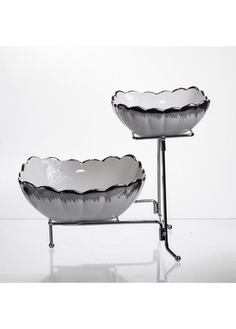 Фруктовниця на 2 яруси фуршетна 27×21×25 (см) Біла з сріблом 2561-1AS Yiwu (370705894)