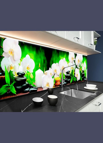 Кухонна панель на стіну жорстка ніжні орхідеї з свічками, з двостороннім скотчем 62 х 305 см, 1,2 мм Декоинт (278289162)
