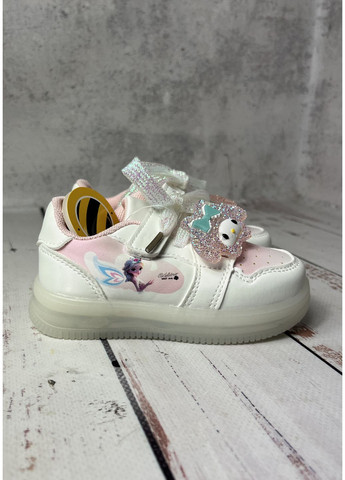 Кремовые всесезонные кроссовки детские на девочку led белый (470) Clibee