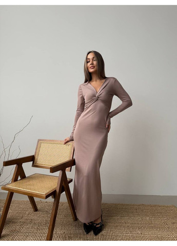 Бежевое вечернее, кэжуал женское платье No Brand