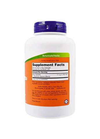 Saw Palmetto Berries 550 mg 250 Veg Caps Now Foods (362418660)