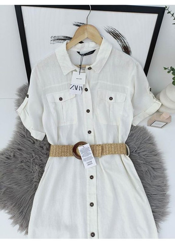 Белое платье-рубашка меди с ремнём Zara