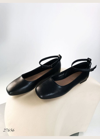 Жіночі стильні жіночі балетки | чорні однотонні без декору штучна шкіра (302224771)