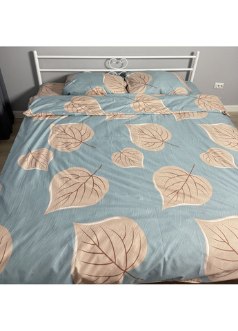 Постельное белье двухспальное евро голубое Листья Бязь Полиэстер 33286 Ananasko (368902857)