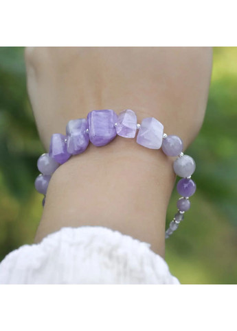 Браслет натуральный Аметист Лавандовый, Циркон, гип-ный сплав цвет серебро d-12-9-8-6-4-3-2мм+- обхват 18-23см No Brand Браслет (362695406)