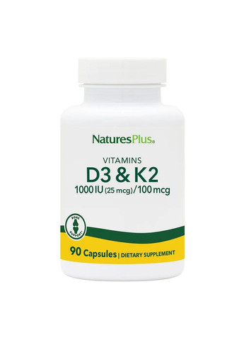 Вітаміни та мінерали Vitamins D3 + K2, 90 капсул Natures Plus (293483139)