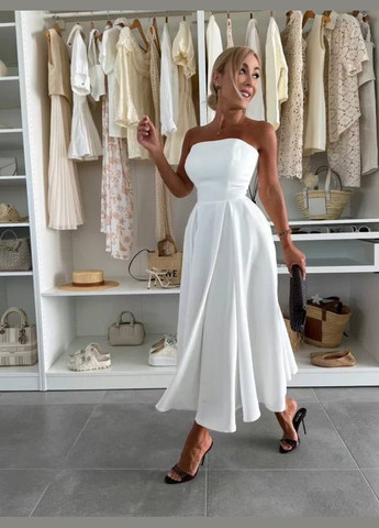 Білий кежуал, вечірня приталена сукня з пишною спідницею з пишною спідницею Adelante однотонна