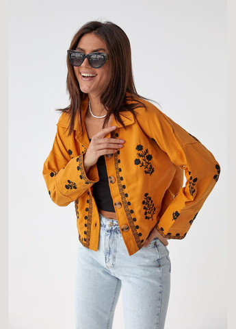 Терракотовый женский женская вышитая рубашка пиджак на пуговицах. ESQ с цветочным узором -