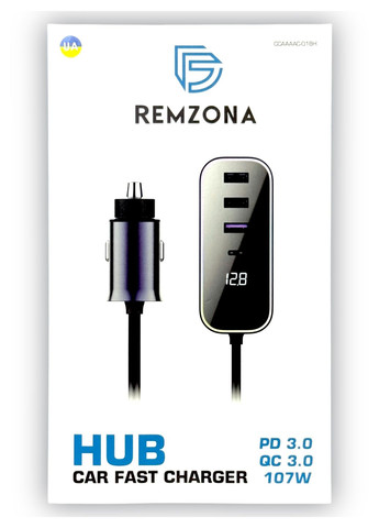 Автомобільний зарядний пристрій (автозарядка) Hub Acey 107W CCAAAAC-01BK Чорний Remzona (334293891)