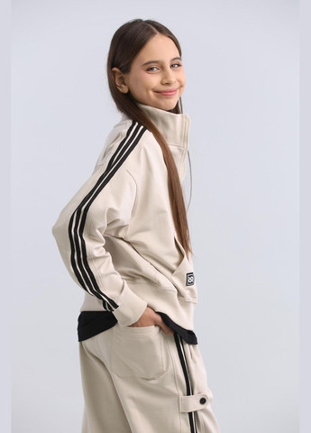 Молочний демісезонний спорт костюм з чорними лампасами брючний IRmAS оверсайз