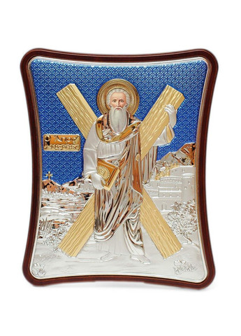 Срібна Ікона Святого Андрія Первозванного 15x20см прикрашена позолотою, на продовгуватому кіоті Prince Silvero (265231590)