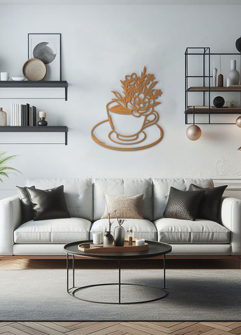 Современная картина на кухню, деревянный декор для дома "Цветочный кофе", декоративное панно 25х30 см Woodyard (292013816)