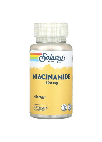 Ніацинамід 500 мг Niacinamide 100 вегетаріанських капсул Solaray (297084330)